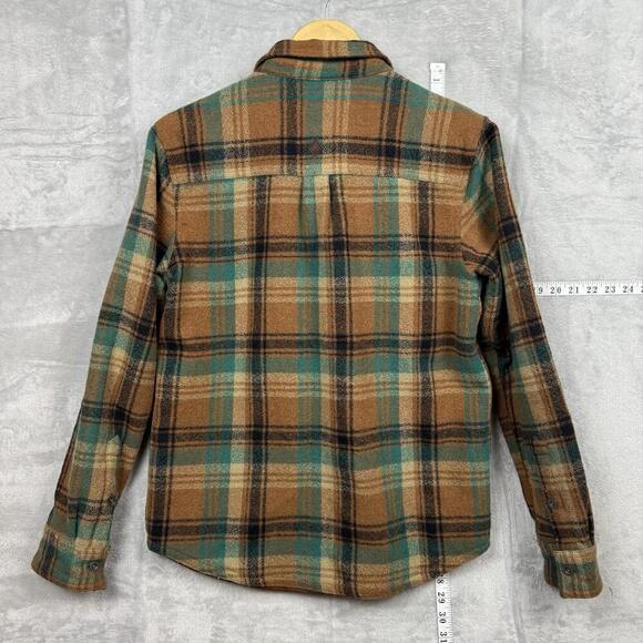 prAna Plaid Flannel Shirt Jacket Brown Green Men Sz S Button Front Lined Casual - Picture 2 of 10